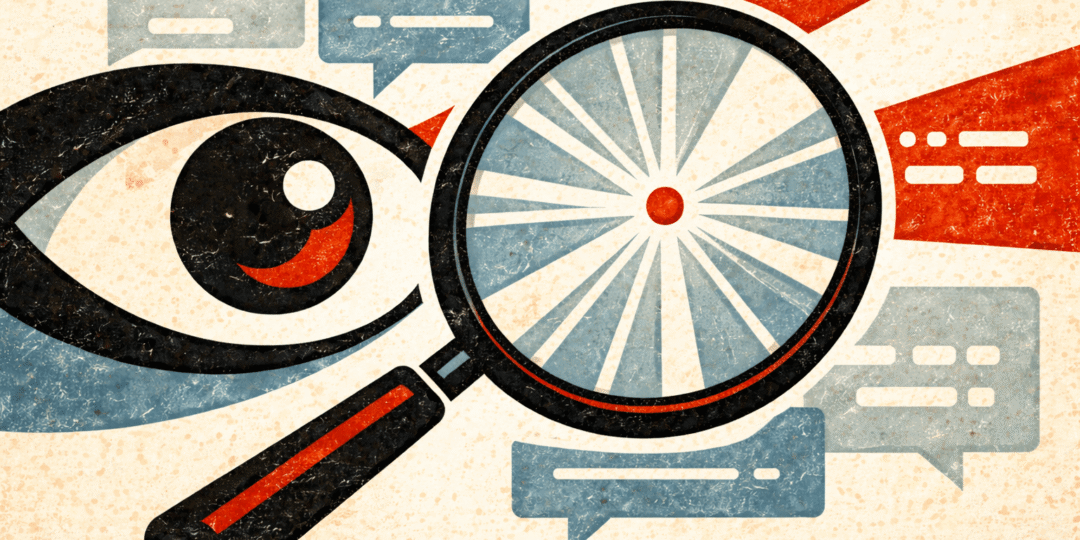 Giant eye looking into a magnifying glass