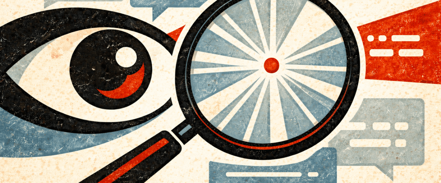 Giant eye looking into a magnifying glass