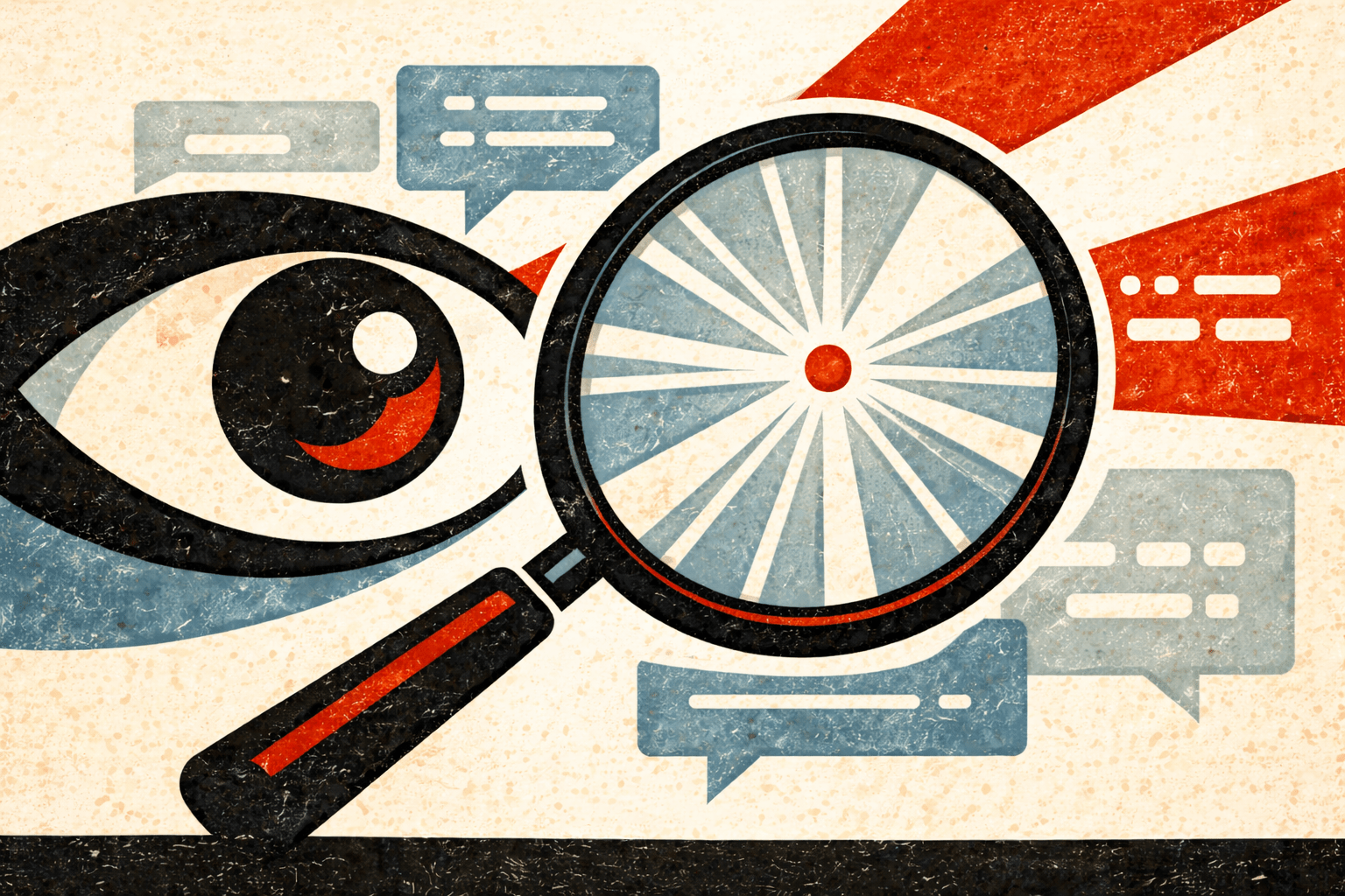 Giant eye looking into a magnifying glass